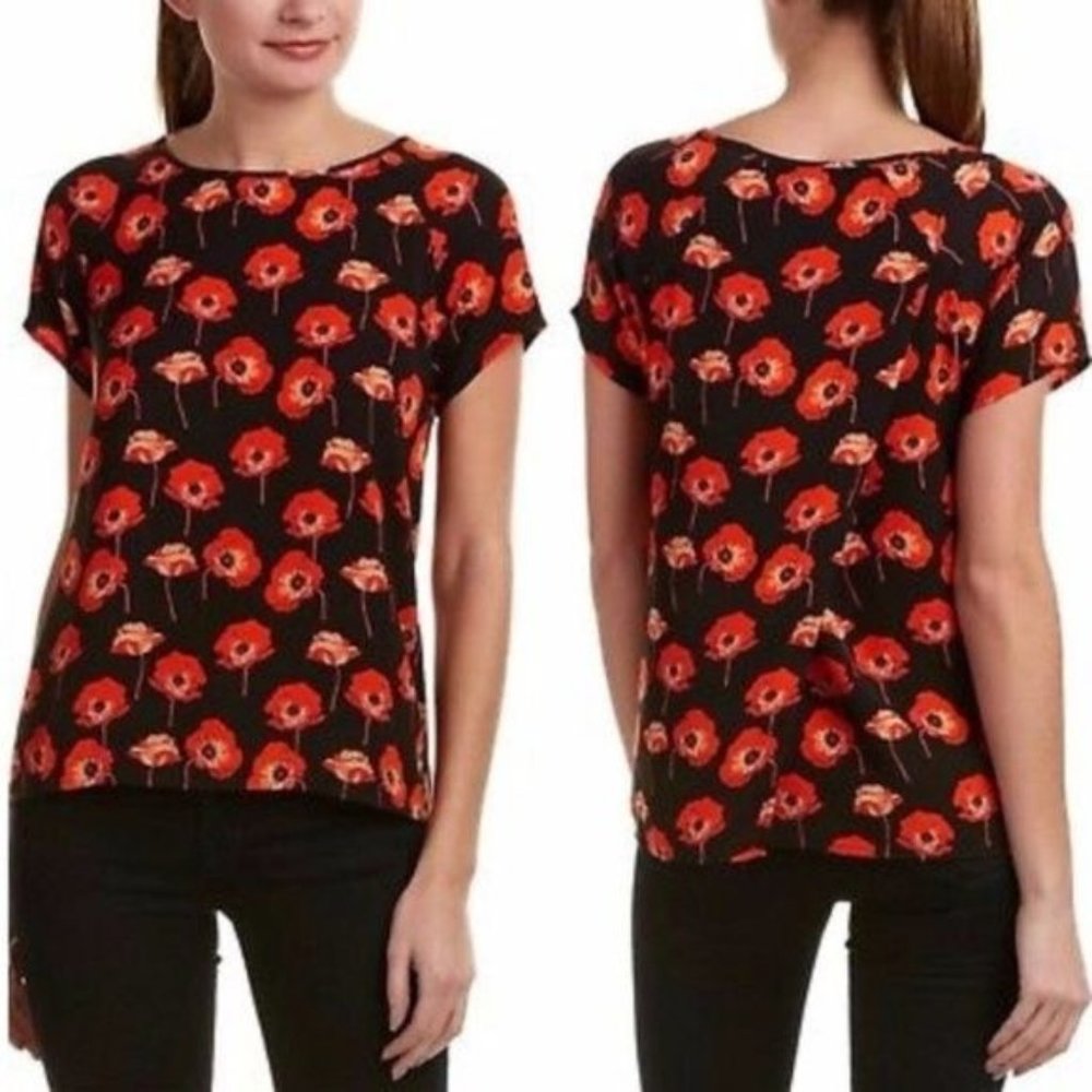 Cabi‎ XS Red Poppy Top Split Back 3251 Lightweight Summer Popover FLANDERS
